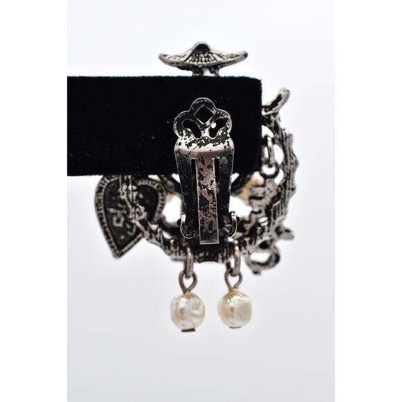 Vintage Chinese Charm Clip On Earrings House Heart Pearl Dangle Pearl 60s BinAF - Picture 9 of 12